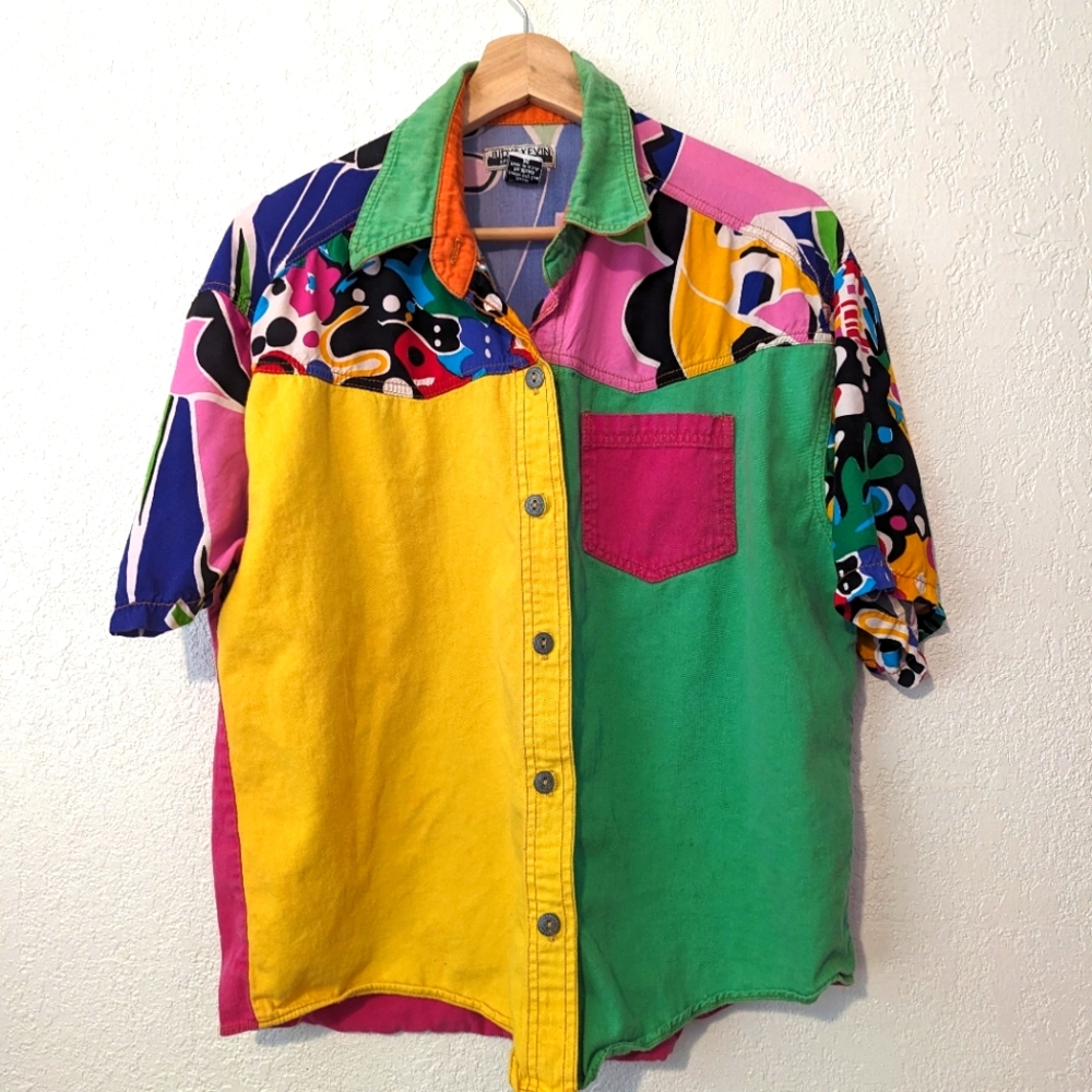 Judy & Kevin Sportswear Vintage color block button down shirt